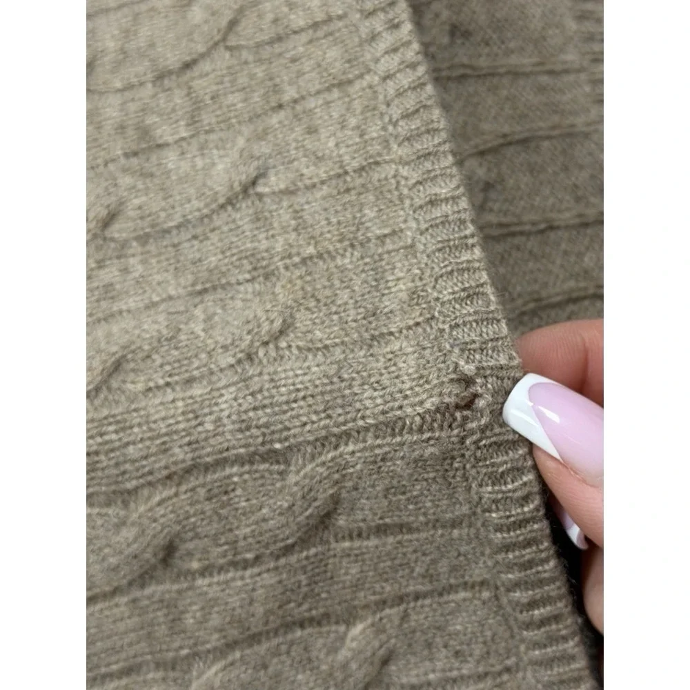 Ralph Lauren 100% Cashmere Cable Knit Blanket Throw Wrap 43x56 + Pillow Tan‎ Set
